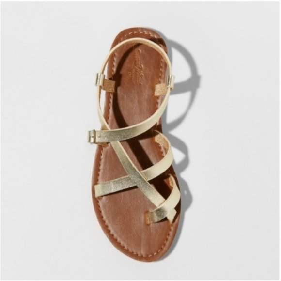 Universal Thread Women's Gold Faux Leather Lavinia Toe Wrap Thong Sandal - Picture 2 of 7